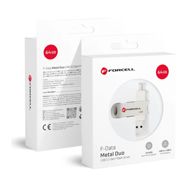 Forcell Pendrive USB 3.2 Gen 1 (USB A / USB C) Forcell F-Data Metal Duo silver Silver