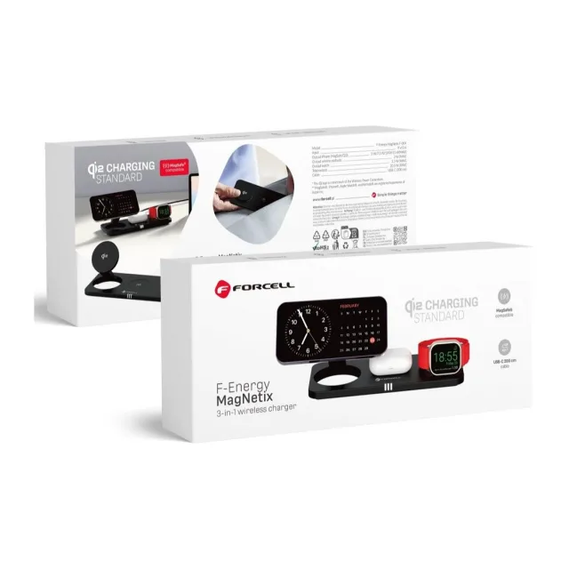 Forcell Wireless charge Forcell F-Energy 3in1 MagNetix USB C Qi2 20,5W compatible with MagSafe black 0INT Black