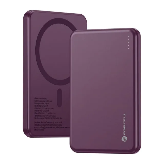 Forcell F-Energy Slim F5K9 QC4.0 PD3.0 15W 5000 mAh Magsafe Power Bank burgundy