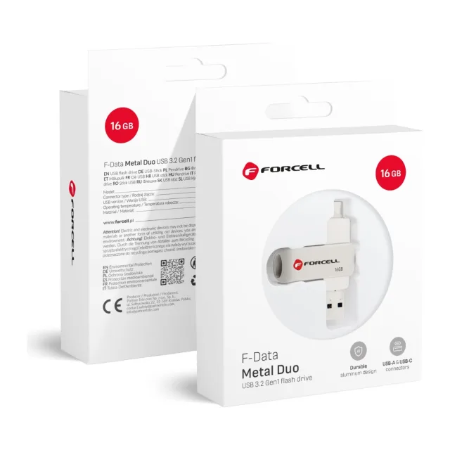 Forcell Pendrive USB 3.2 Gen 1 (USB A / USB C) Forcell F-Data Metal Duo silver Silver